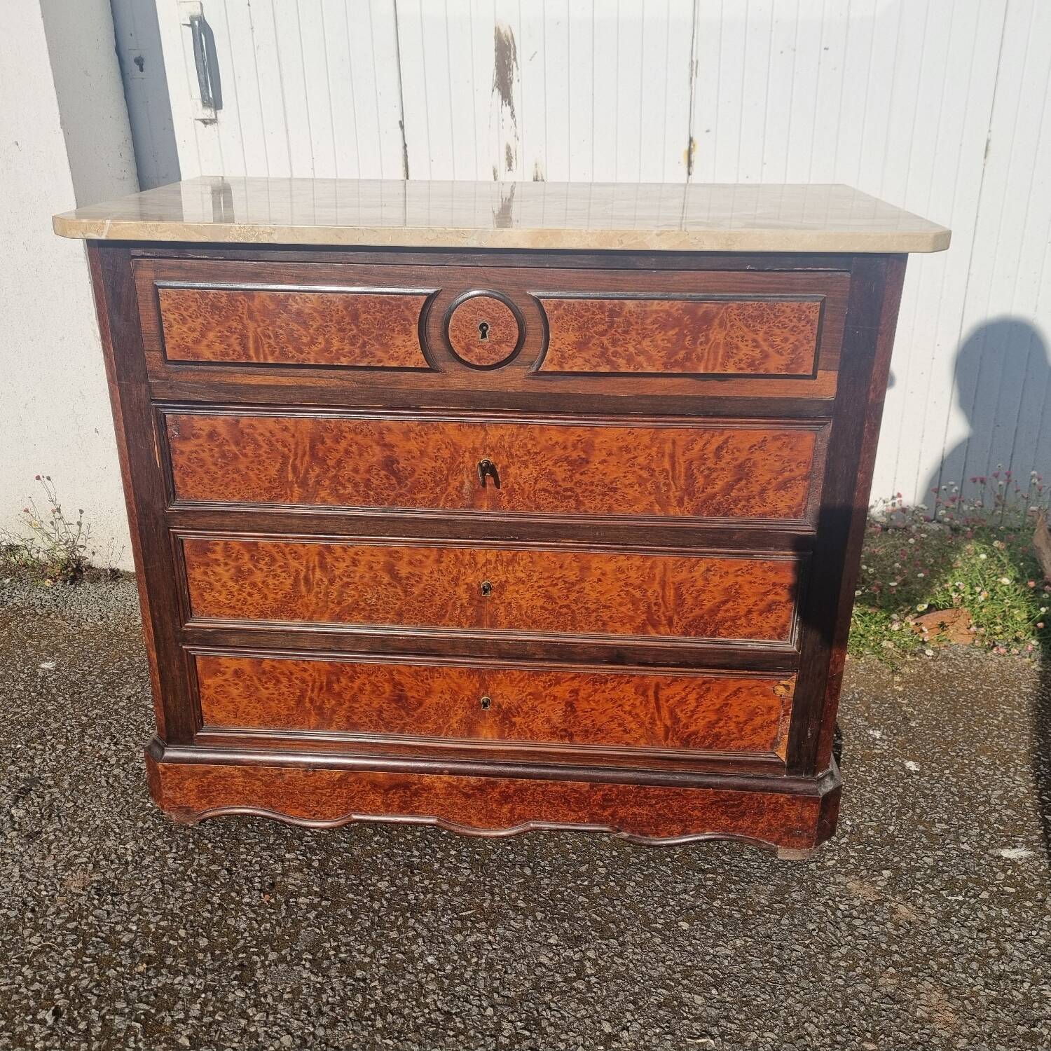 Napoleon III chest of drawers in mahogany and marble slab