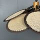 Lampe suspendue en macramé avec ventilateur uchiwa en fibre de rotin, années 1970.