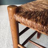 Low rustic ladder back dining chairs in oak and rush, Belgium, 1950s, set of 6.