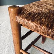 Low rustic ladder back dining chairs in oak and rush, Belgium, 1950s, set of 6.