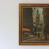 Tableau Grande huile sur toile d'une rue