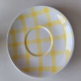 4 cups, 2 under cups yellow and white tea towel pattern