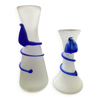 Duo of vintage soliflores vases in glass paste