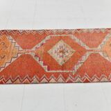 3x11 Runner Coral Red Vintage Runner Rug, Wool Corridor Rug, 94x329Cm