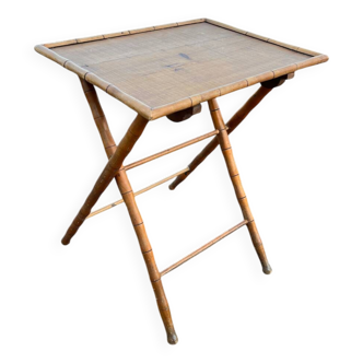 Table ancienne pliable en bois effet bambou desserte vintage