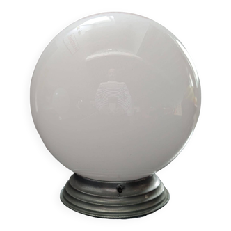 Ancien grosse applique plafonnier art deco 1930 globe boule abat jour opaline blanc Ø 25 cm