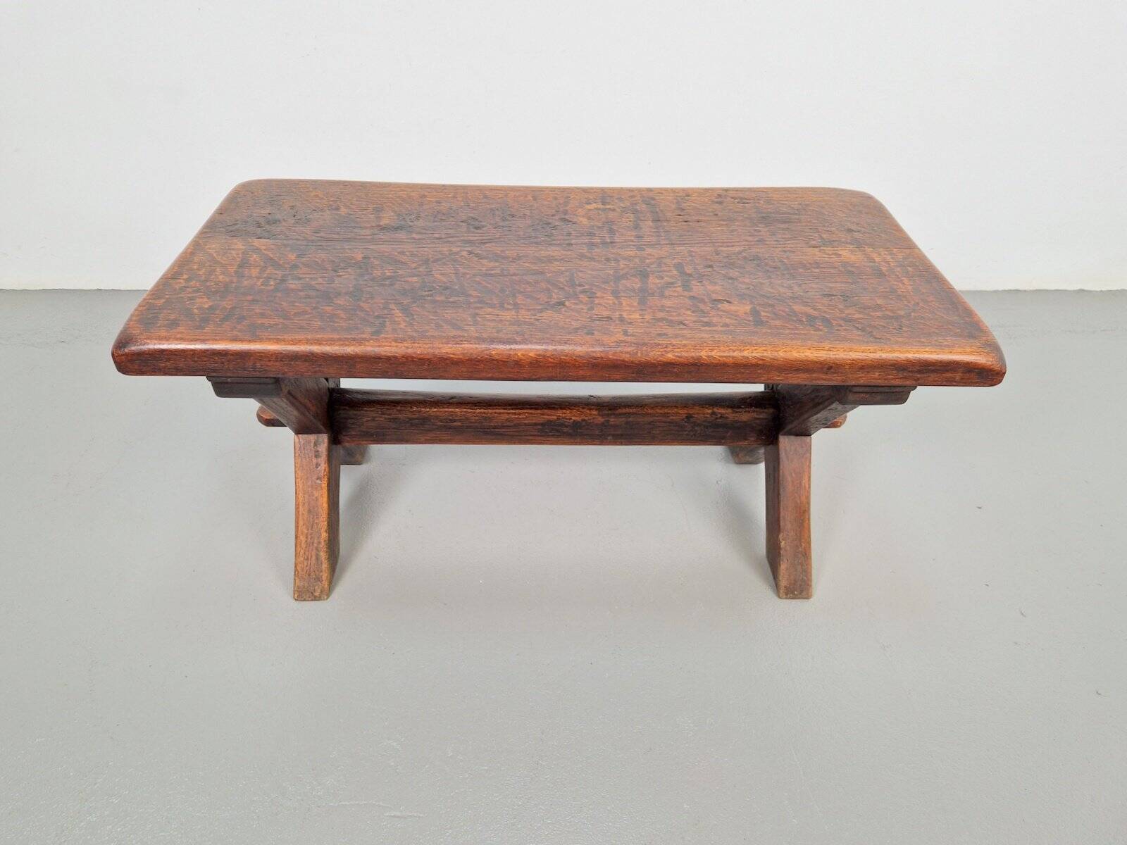 Brutalist Oak Cross Leg Coffee Table, Spain, 1930s