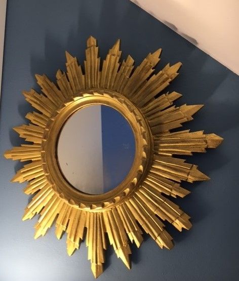 Mirror Italian sun gilded wood 46 cm x 46 cm mid 20th