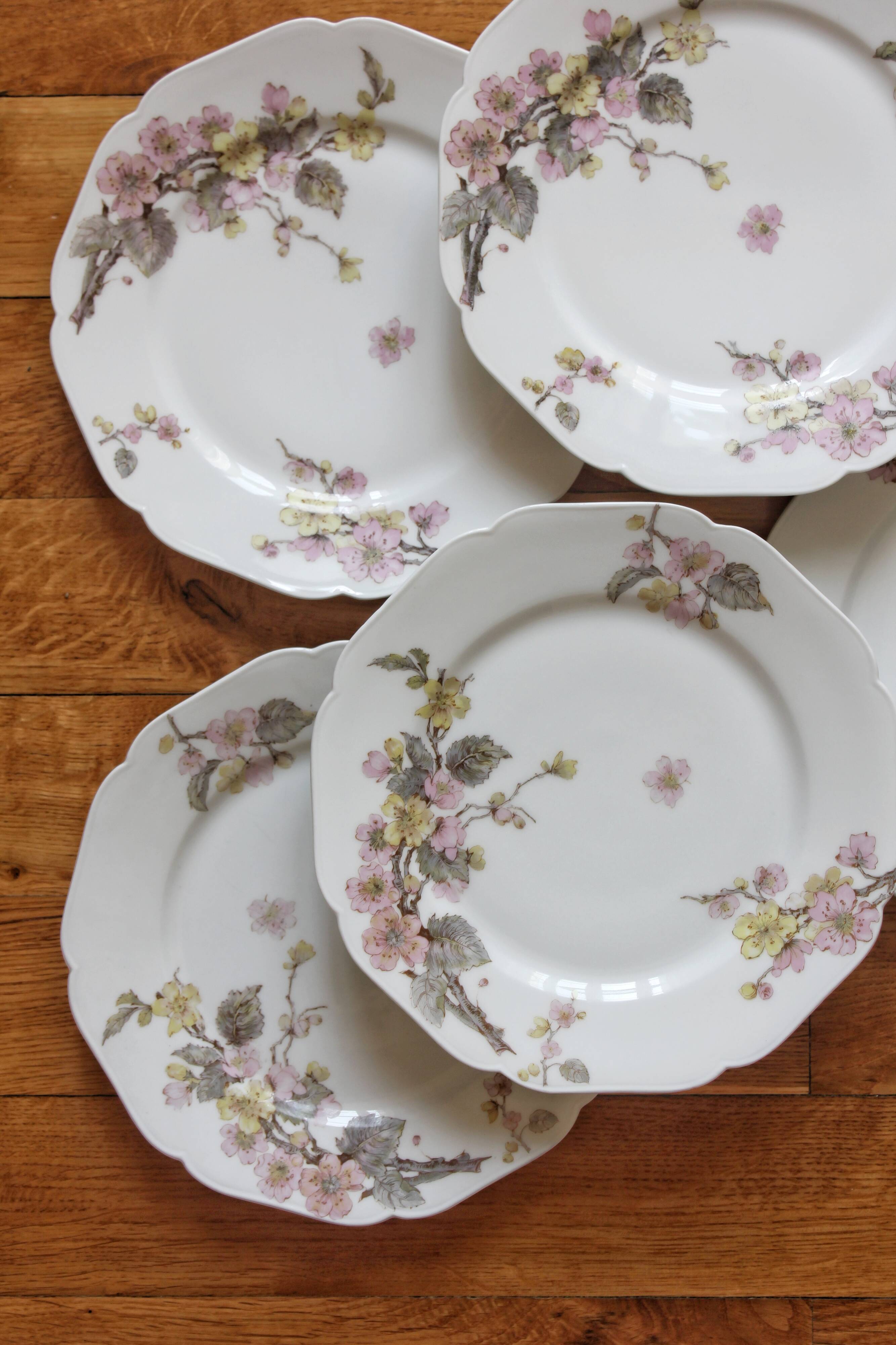 Six antique H&C porcelain dessert plates, Maison Ragot Lille, early 20th century