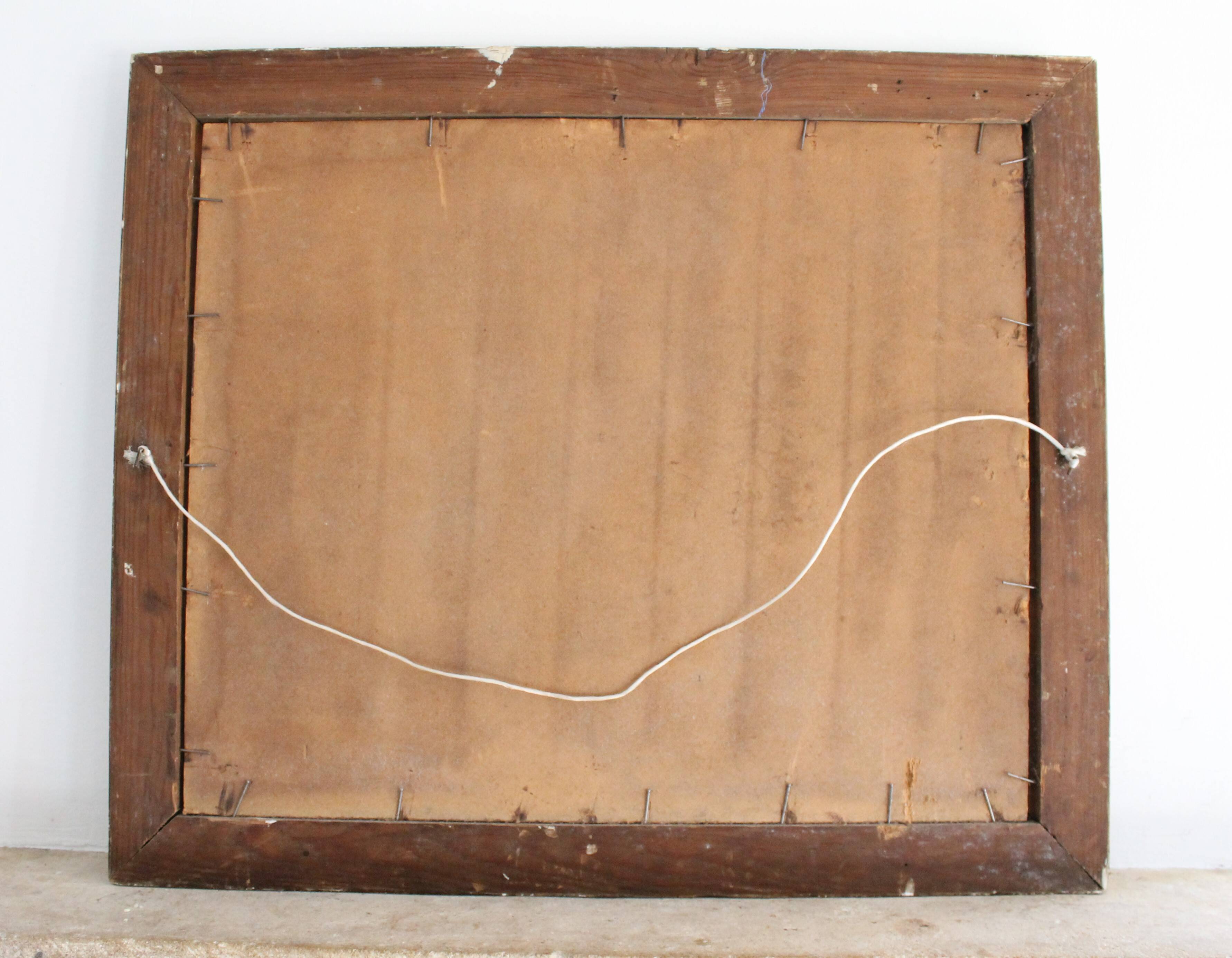 Oil on hardboard "Two workers at the press" post-impressionist painting