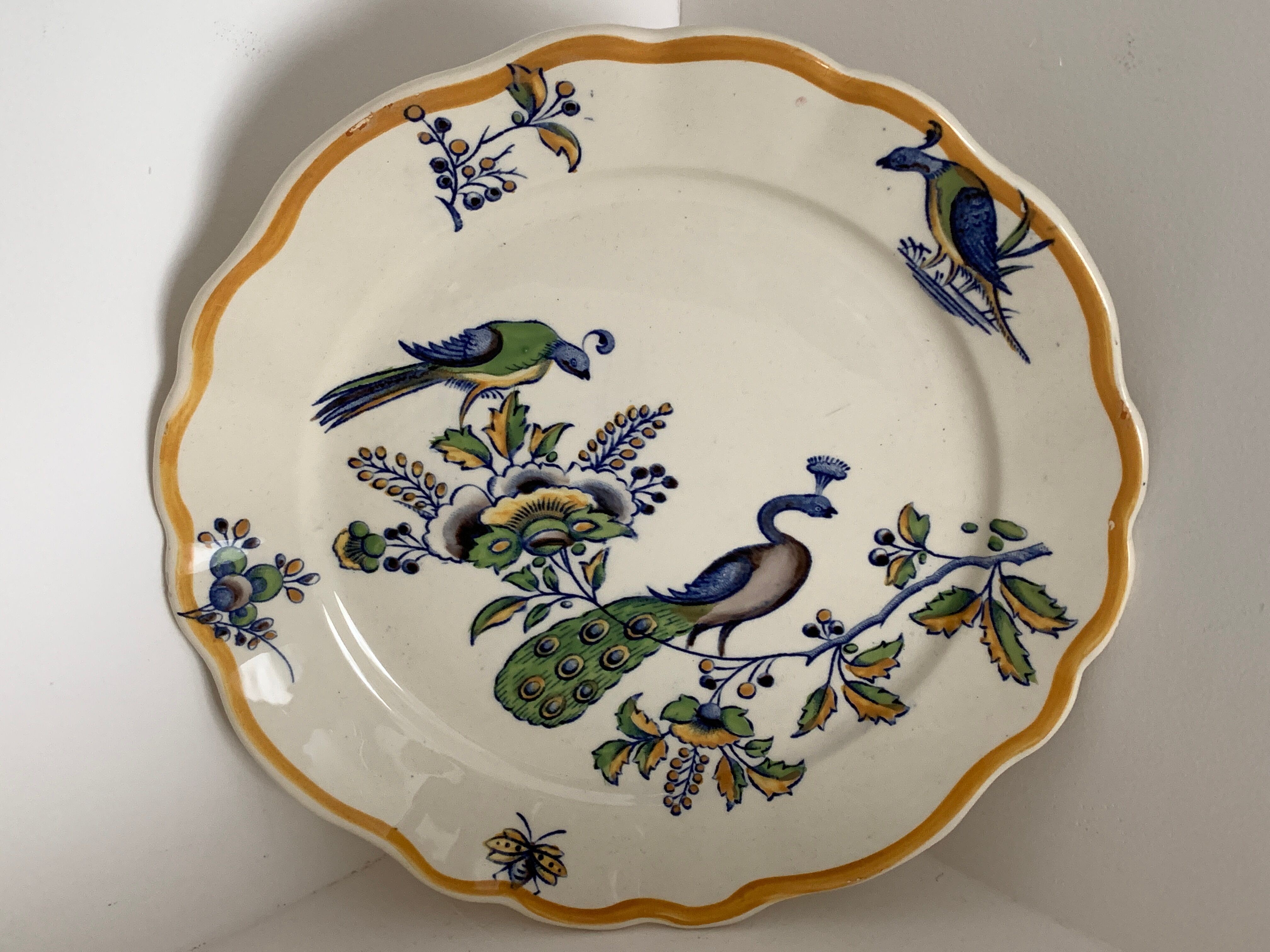 12 art nouveau flat plates from Boch La Louvière, peacock model
