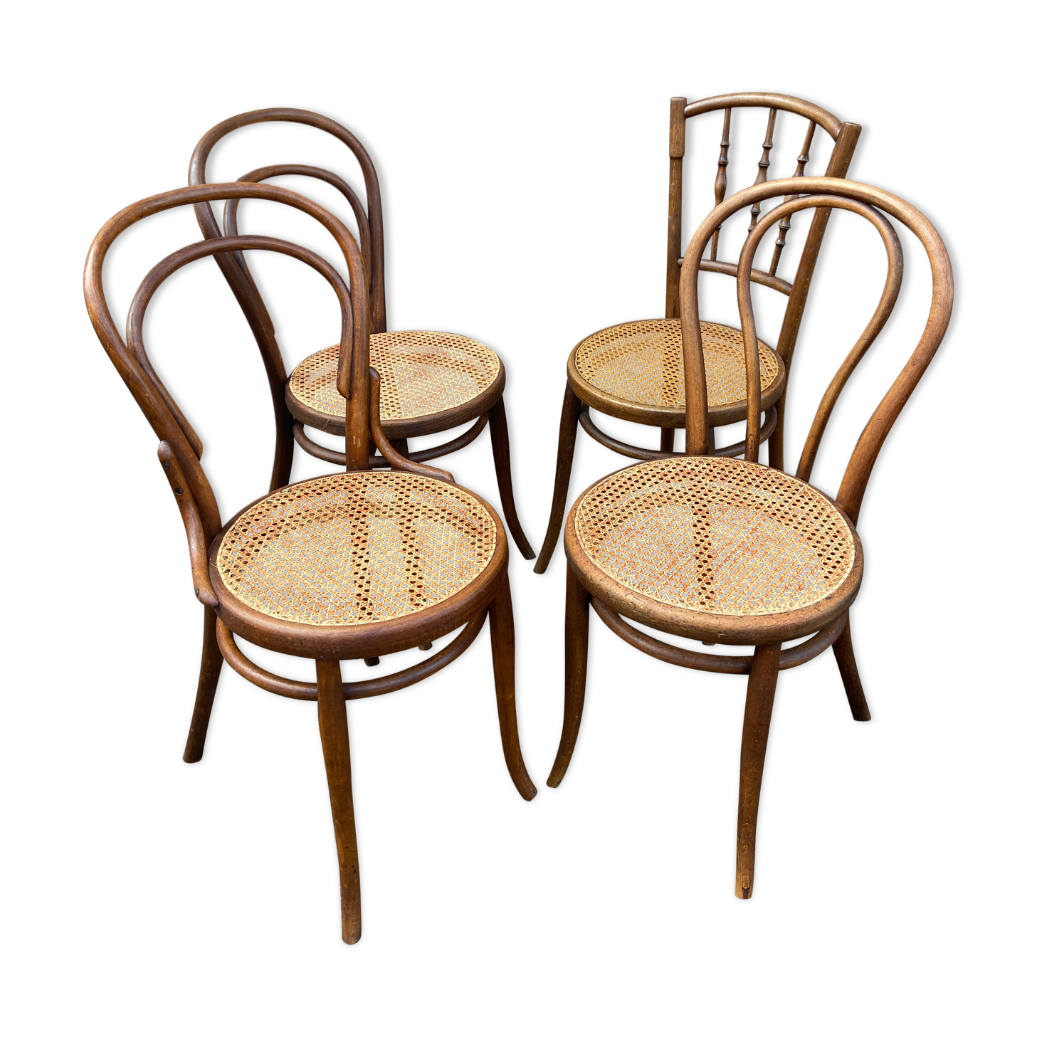 Lot of 4 chairs mismatched bistro curved wood