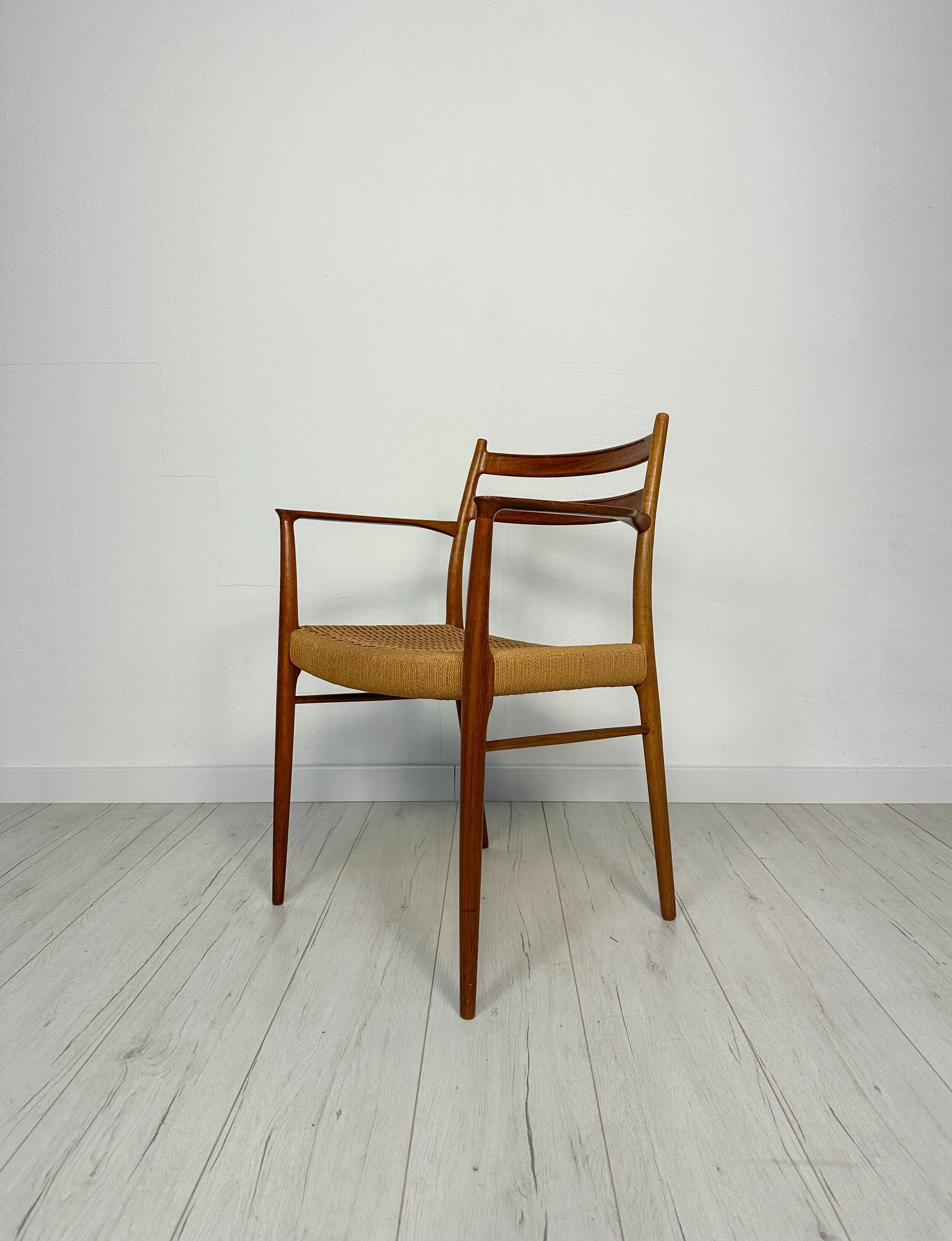 1950s Danish GS700 teak & papercord dining armchair by Arne Wahl Iversen for Glyngøre Stolefabrik