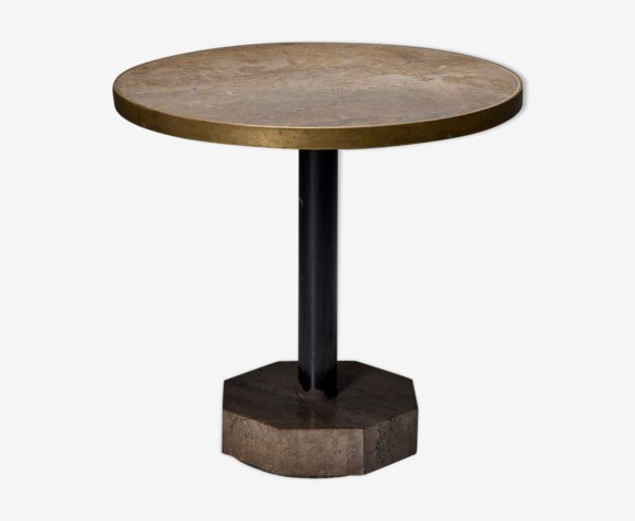Table de bistrot de travertin et de laiton