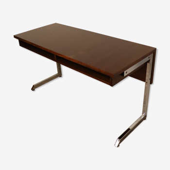 Vintage teak and chrome metal desk circa 1970