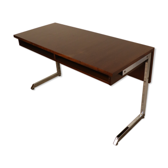 Vintage teak and chrome metal desk circa 1970