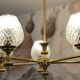 Vintage 5-light chandelier in glass and brass