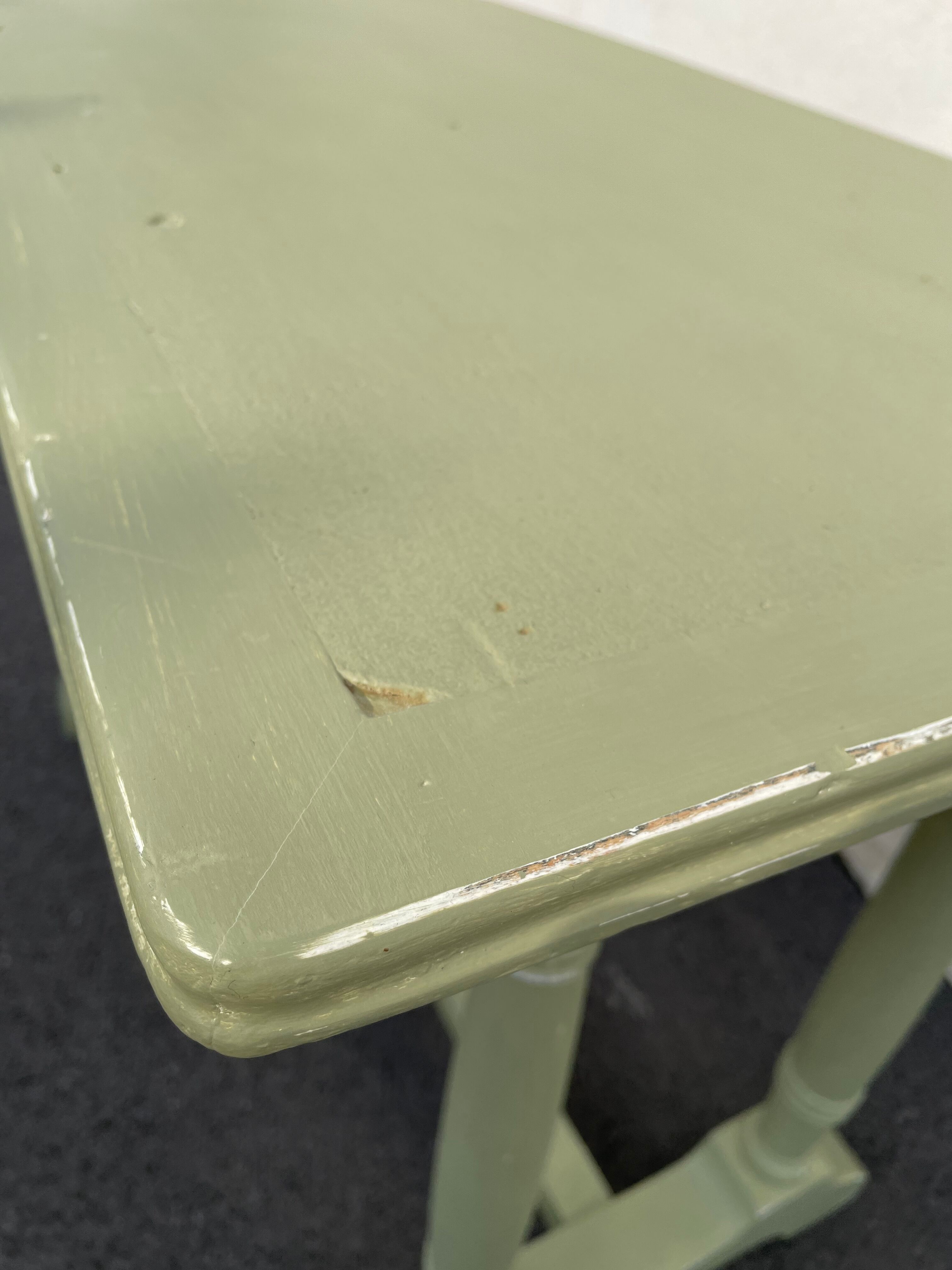 Patinated green baluster table