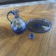 Set of a carafe with its blue glass tray.