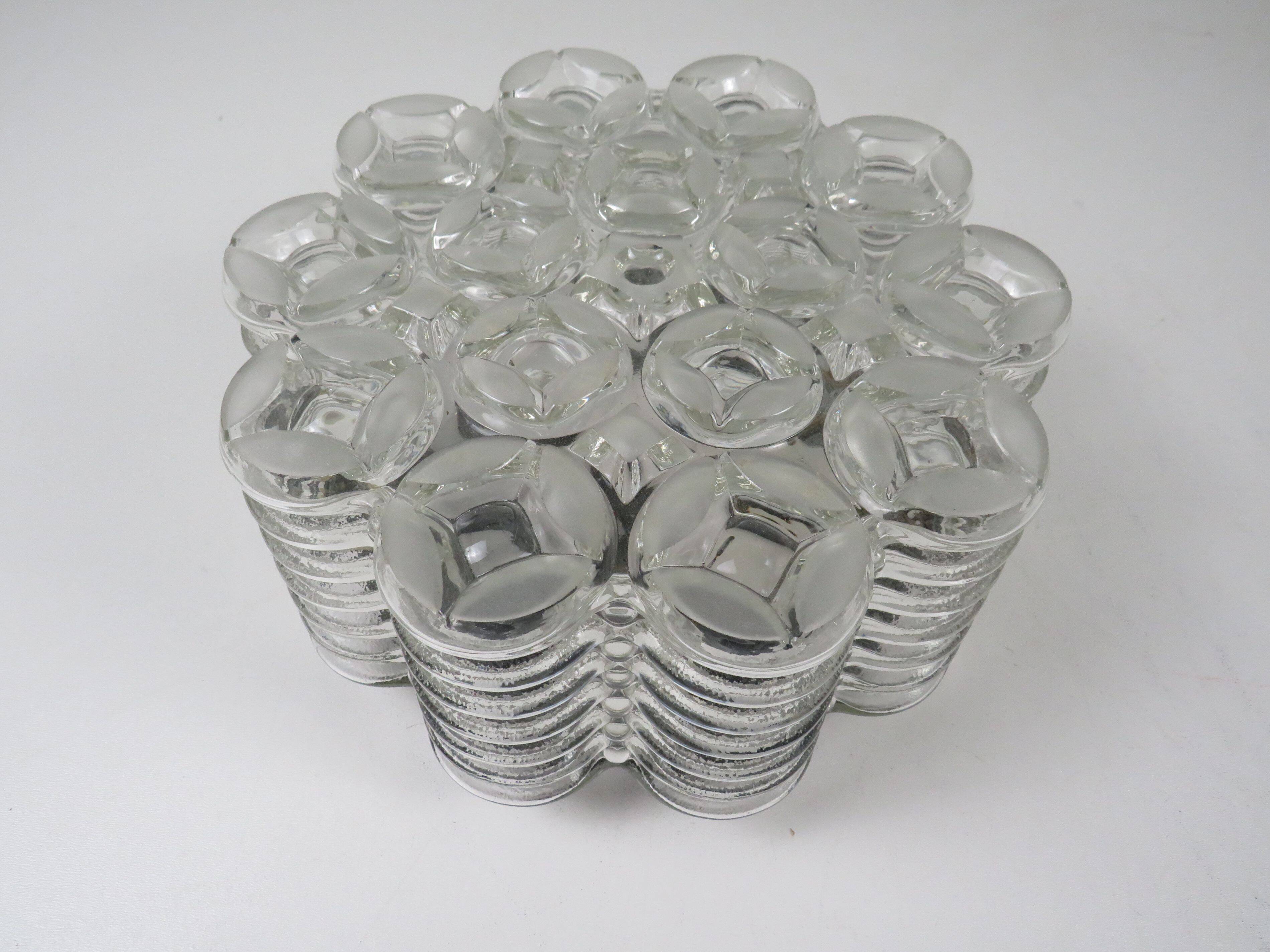 Vintage ceiling light WILA Leuchten in textured glass, Germany 1970.