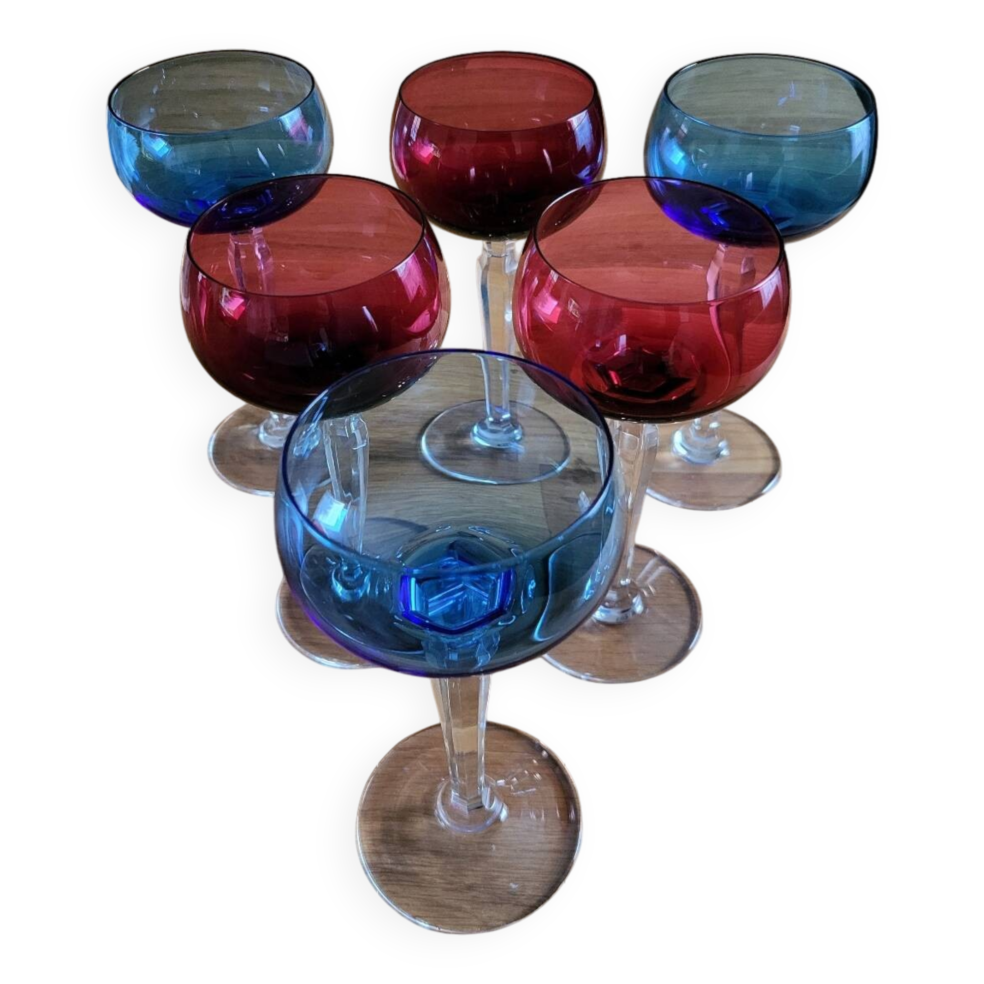 Six crystal wine glasses Val Saint Lambert model Saumur.