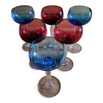 Six Val Saint Lambert Crystal Wine Glasses, Saumur Model