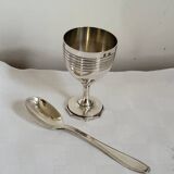 Egg Cup and Small Spoon in Silver Metal