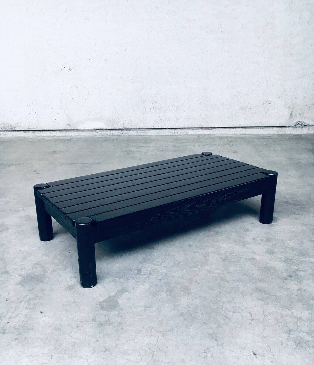 Brutalist black stained oak coffee table, Netherlands, 1960s