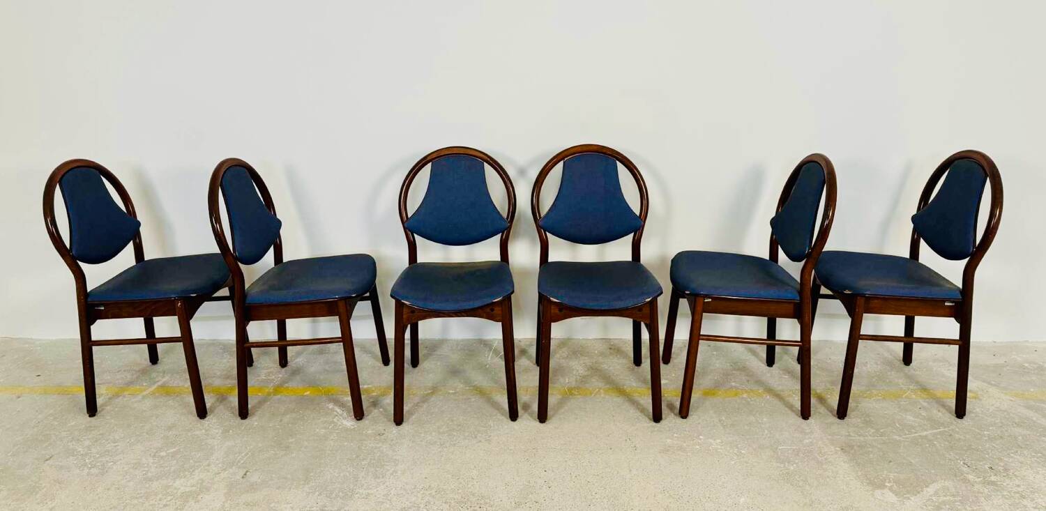 Lot de 12 chaises Baumann vintage assise Skaï bleu