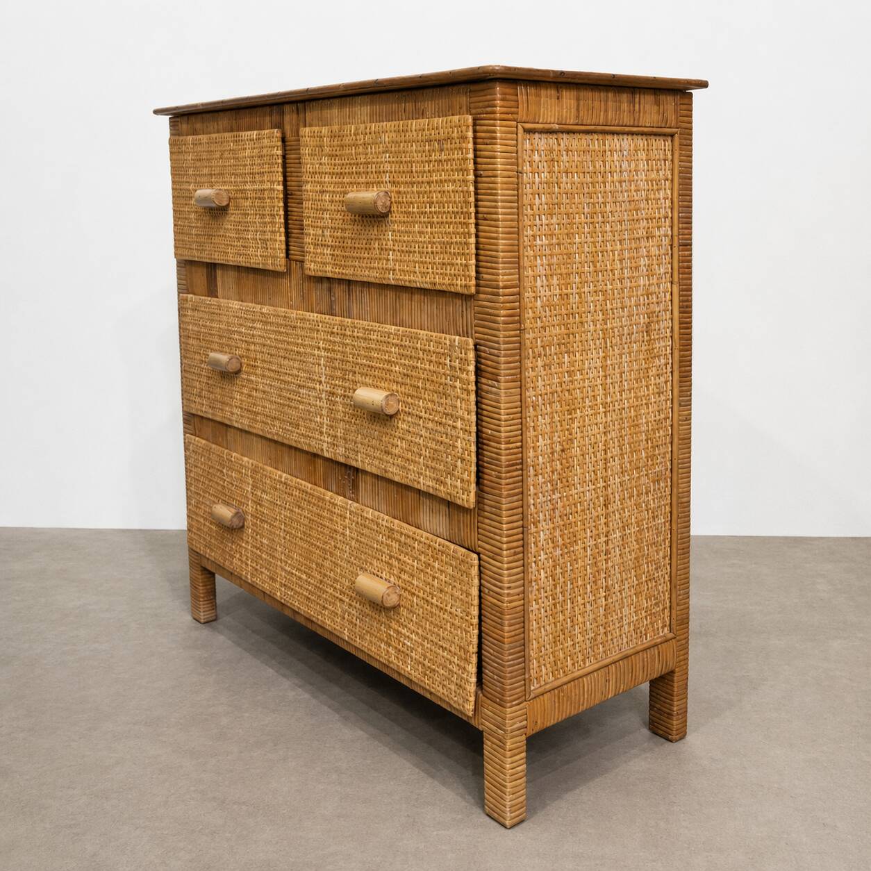 Vintage rattan commode in Riviera style, 1970s.