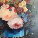 Tableau Ancien Fleur Cadre Doré XIX Huile Toile