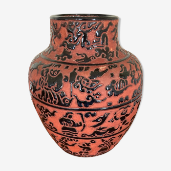 Vase asiatique rouille et noir