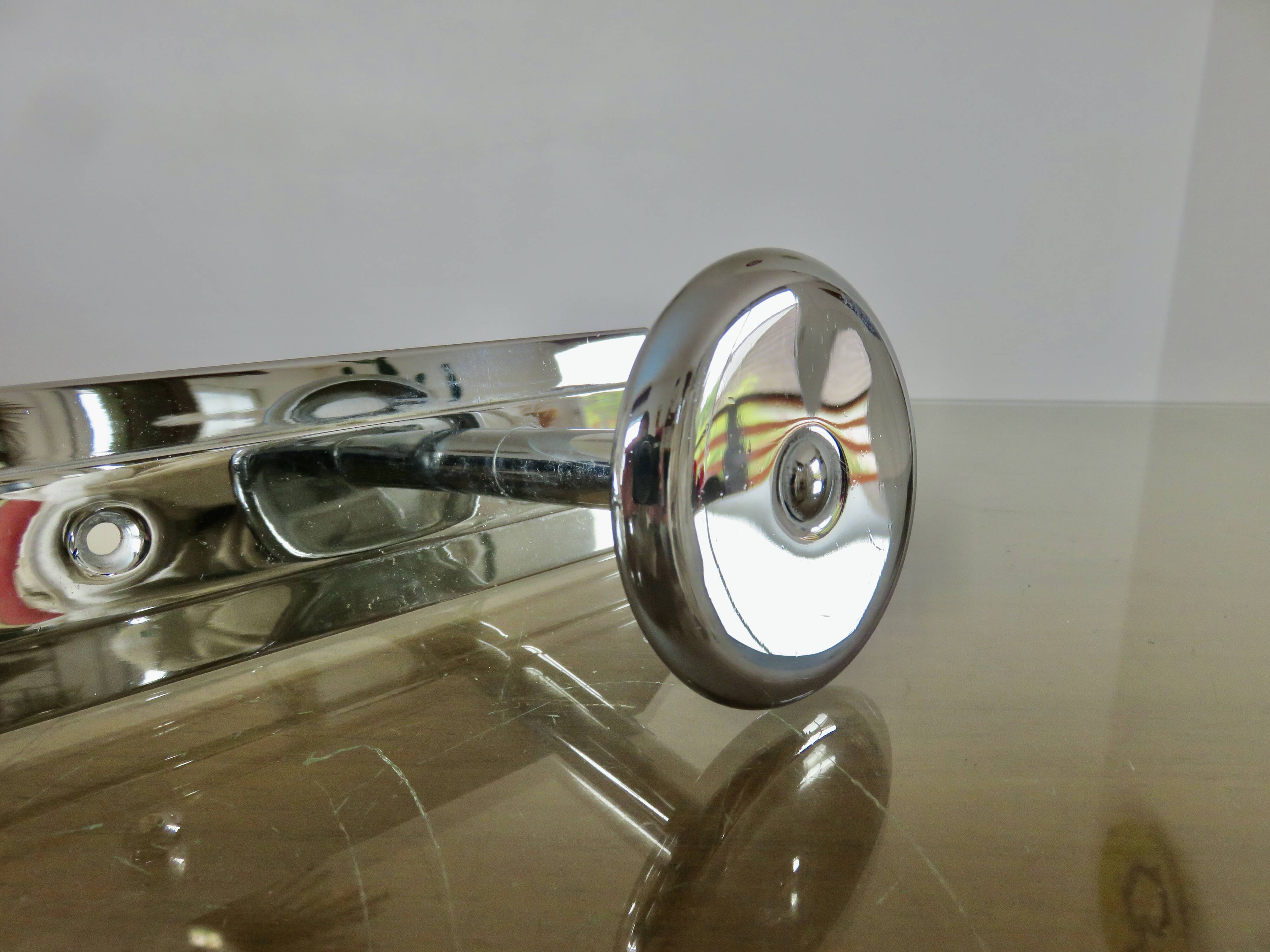 Wall-mounted coat rack in chrome brass, Art Deco, 2 hooks, 1940s 50s