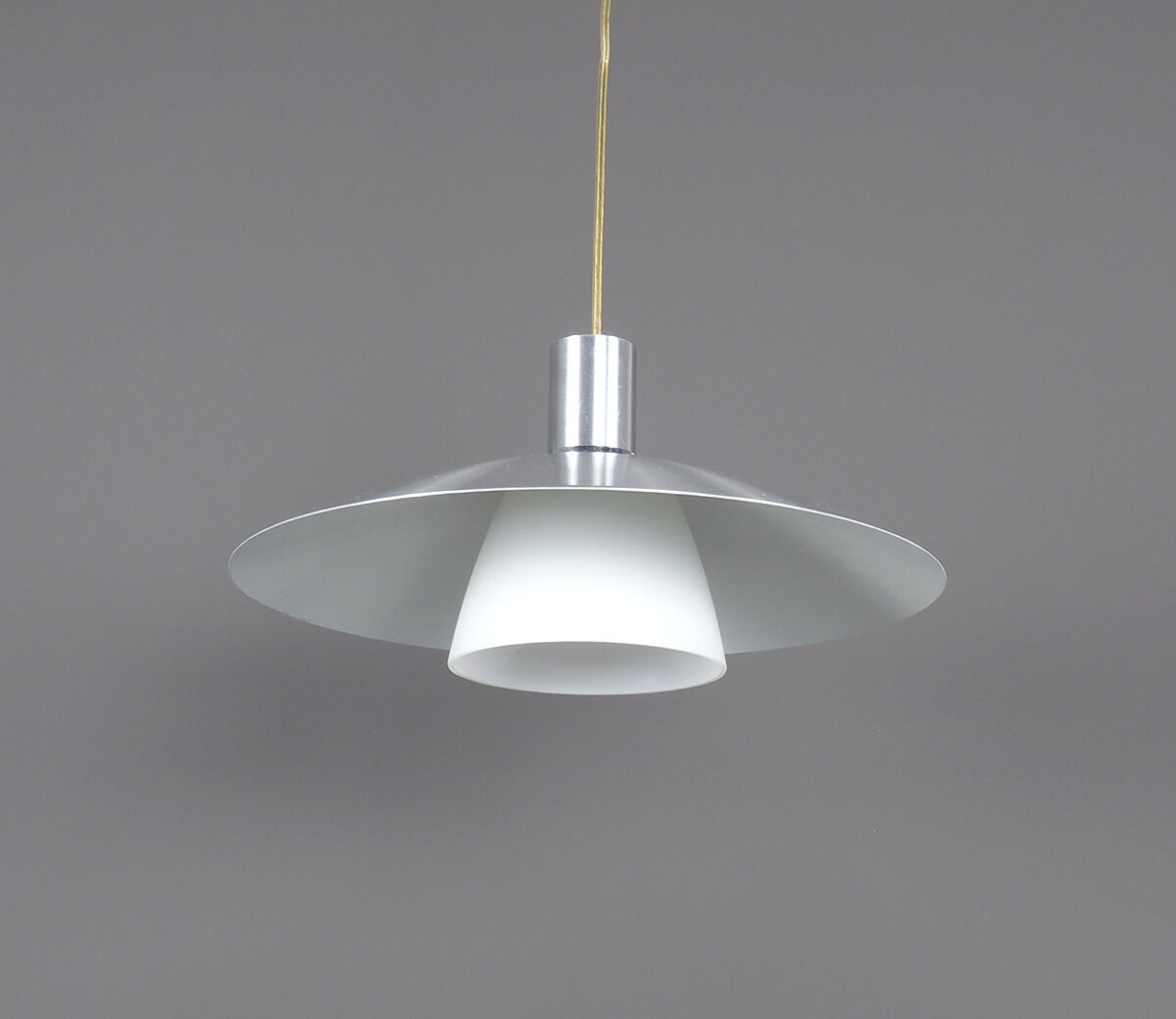 Danish design metal hanging lamp with milk glass, 1980s