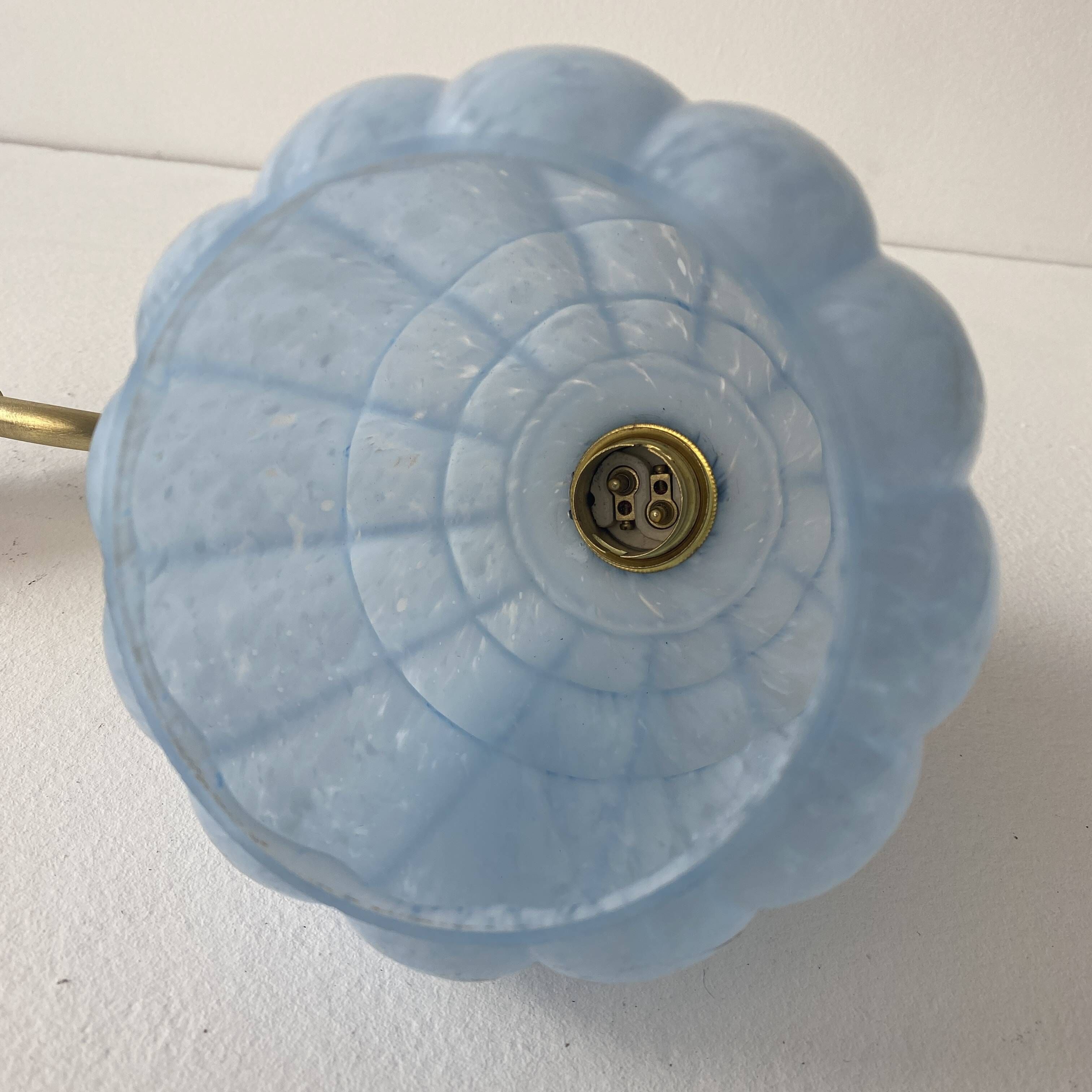 Old gooseneck wall lamp in vintage clichy glass