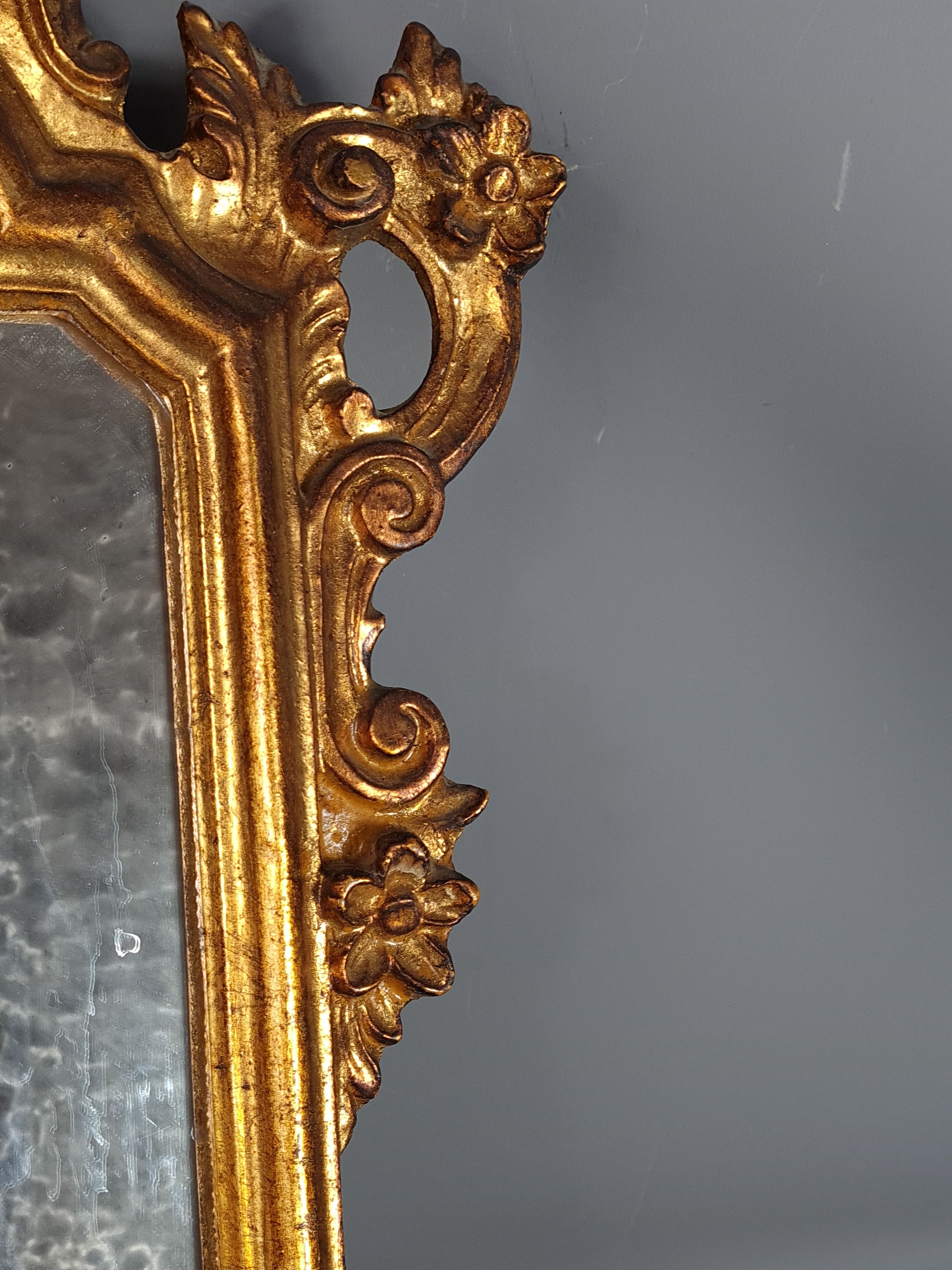 Old Italian mirror carved wood gilded with gold leaf 64x37 cm SB