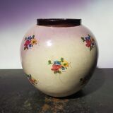 Vallauris ball vase Jerome Massier vintage painted flower decor