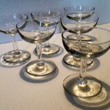 Six old blown glass champagne cups