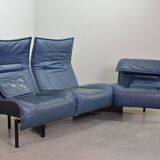 Vico Magistretti 3-Seat Flexible Cassina Blue Leather 'Veranda' Sofa, Italy