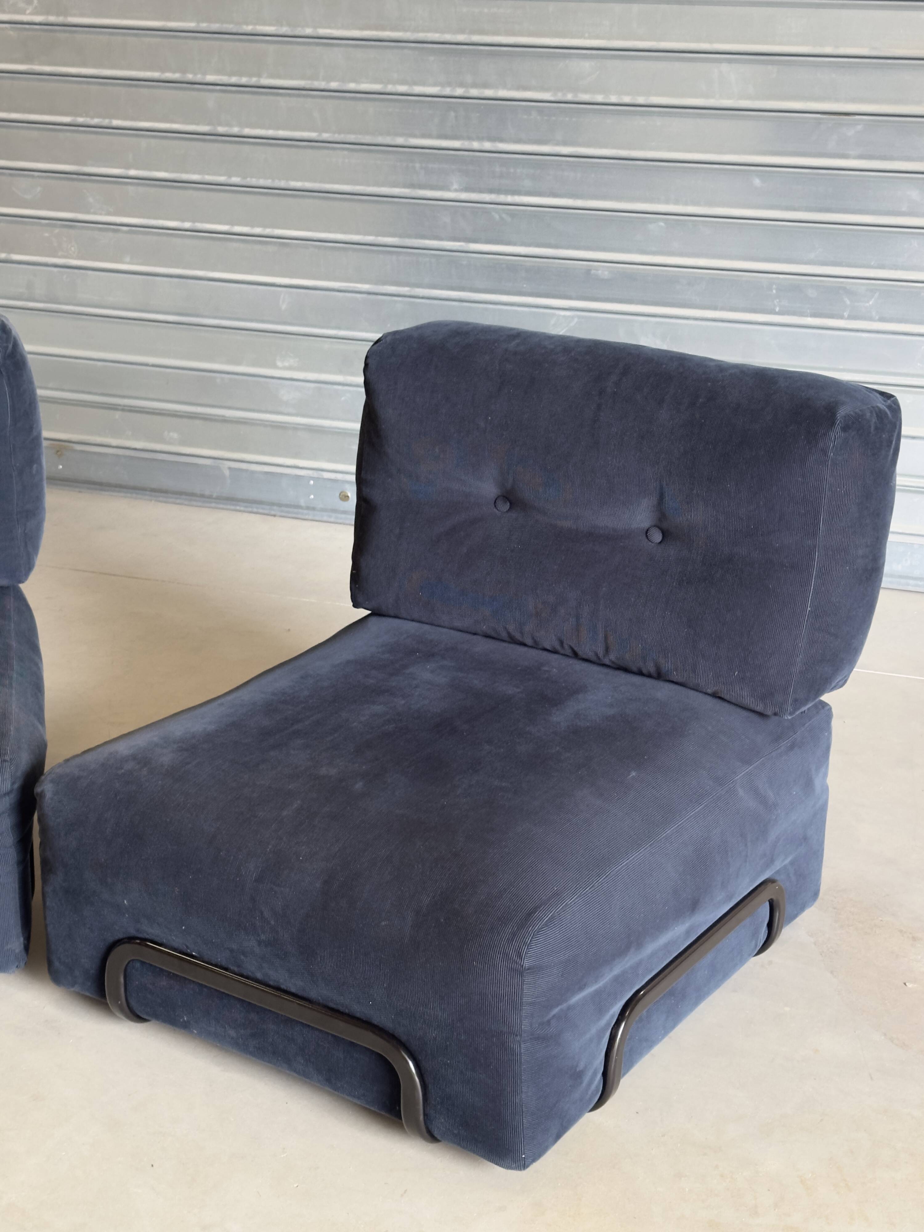 Canapé modulaire vintage en velours bleu nuit – 2 modules