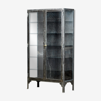 Vintage Steel And Glass Medical Cabinet, 1940s