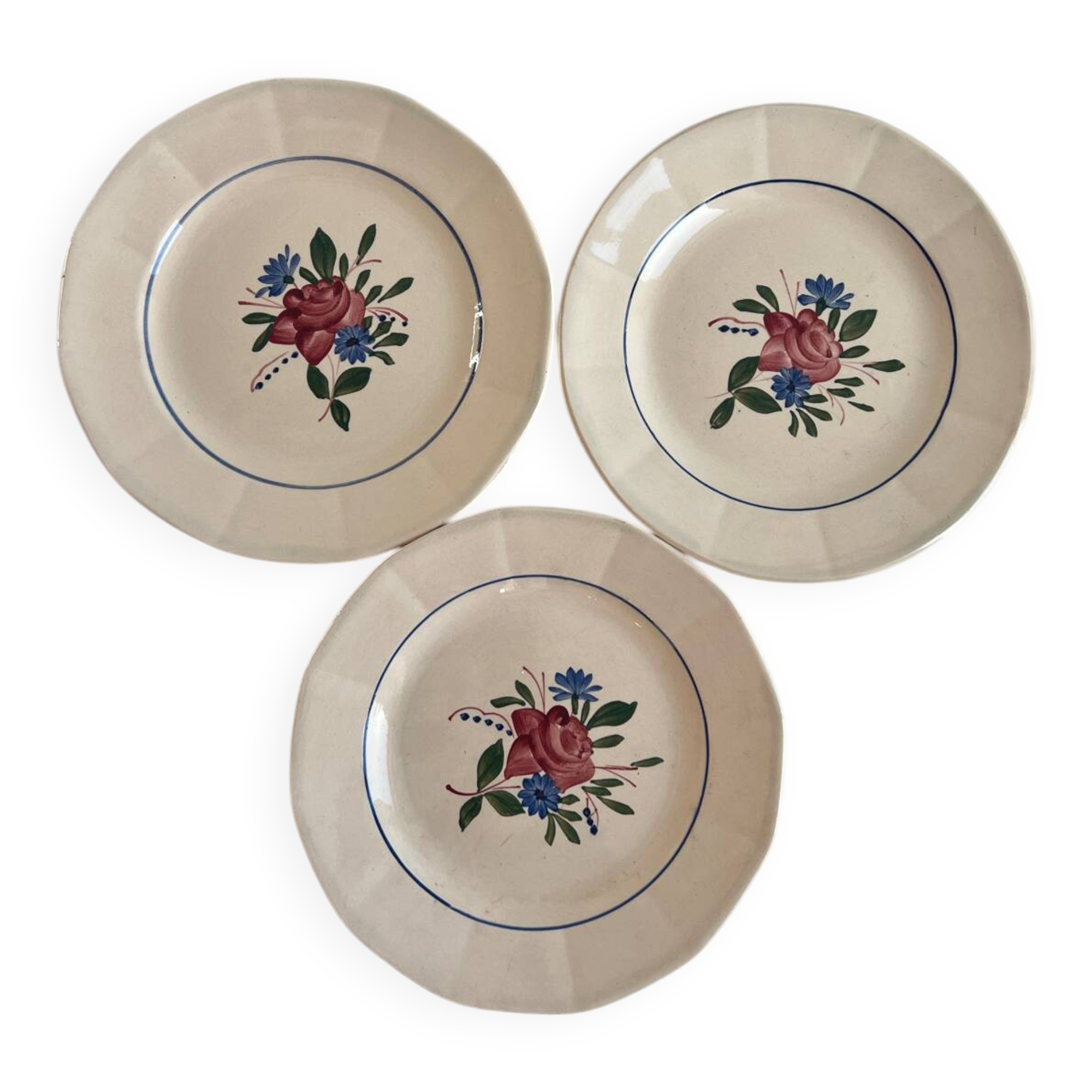 Set of 3 hand-painted dessert plates from Sarreguemines