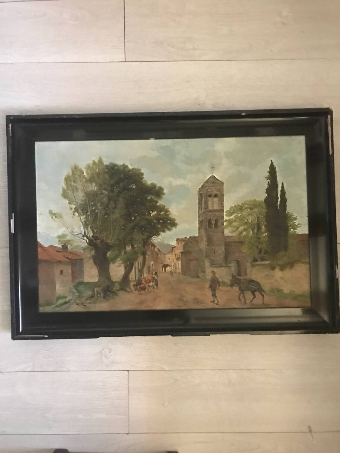 Old painting of a lively village