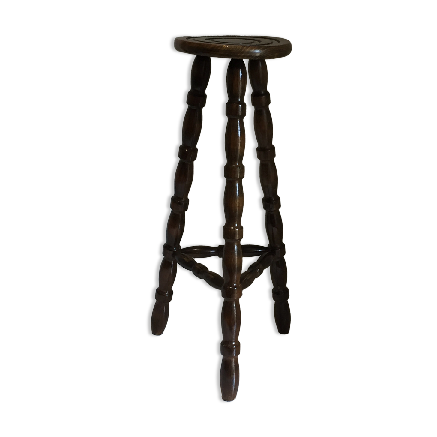 High tripod stool in turned wood