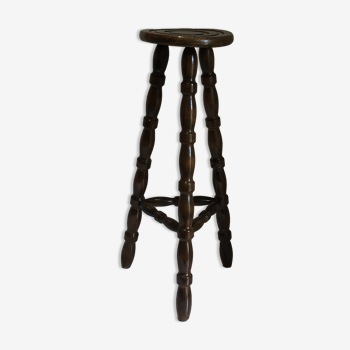 High tripod stool in turned wood