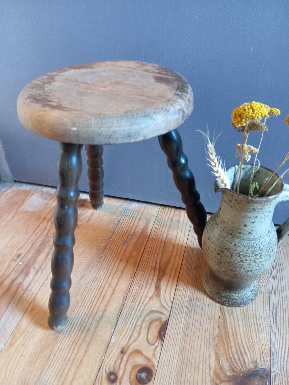 1950s solid wood tripod shepherd's stool