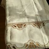 Old square tablecloth in bis mixed linen and 6 matching placemats