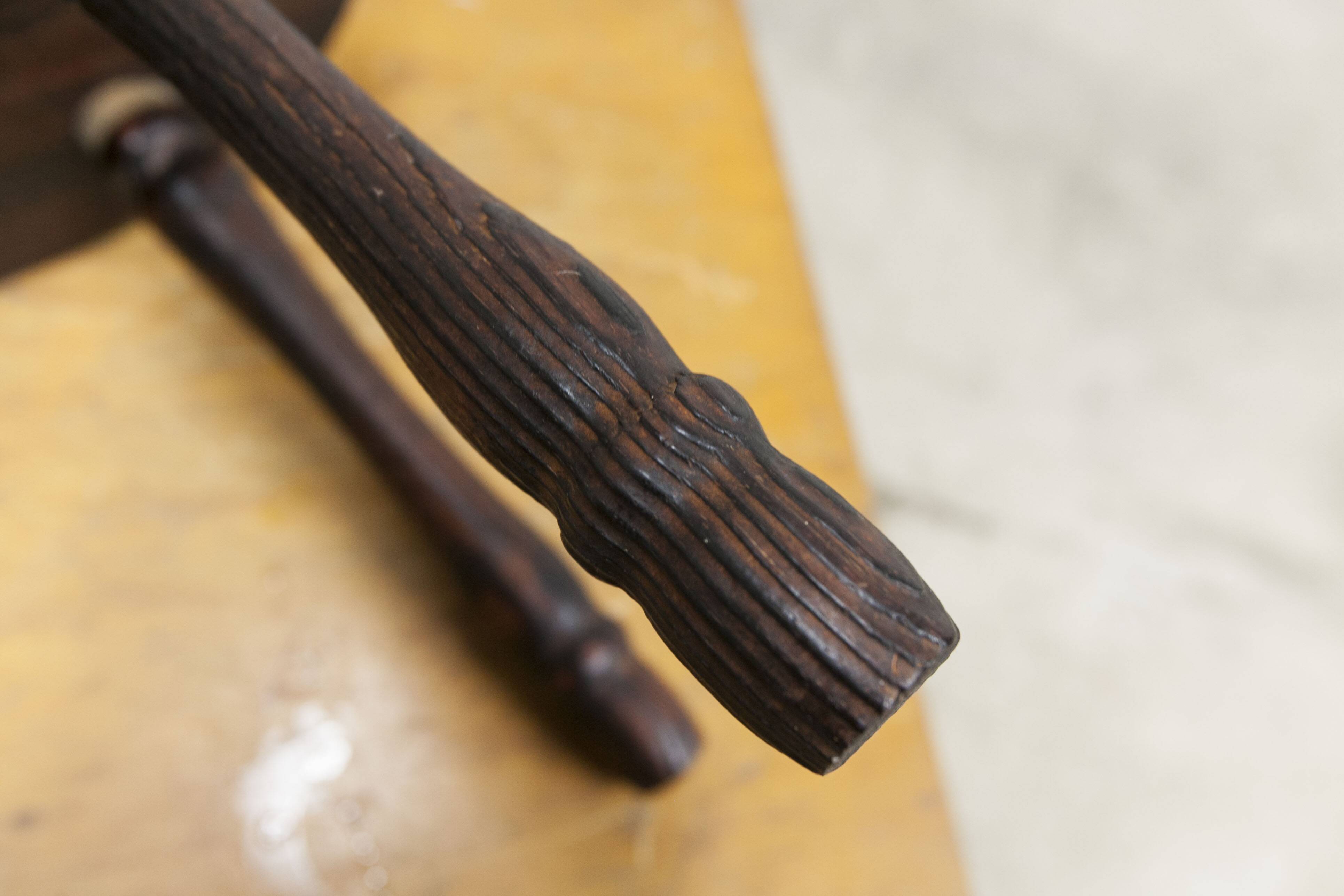 Low brutalist solid wood stool 1950