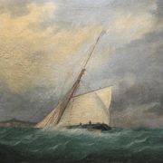 Antique Painting With A Sailboat On A Rough Sea, from around 1900