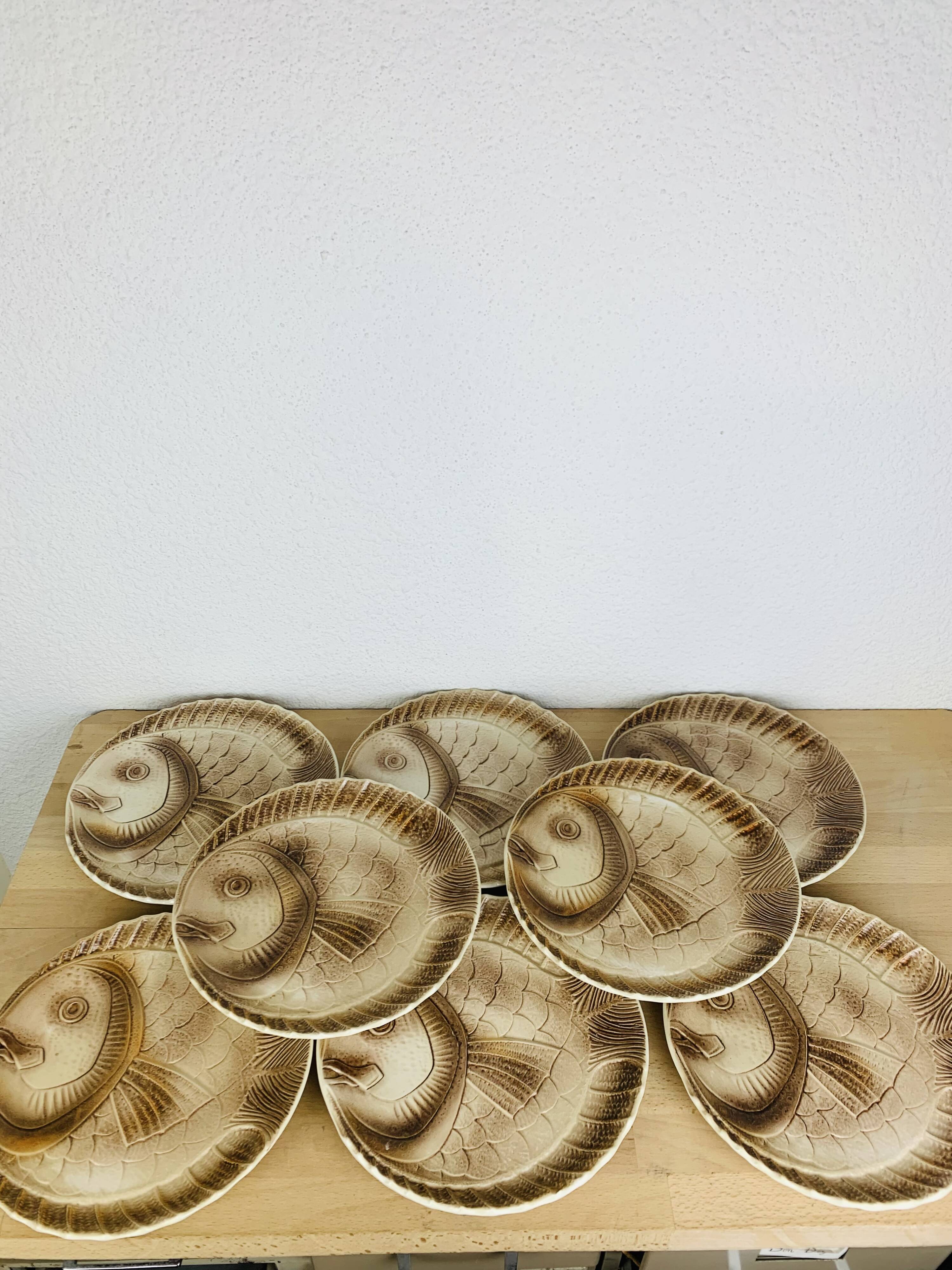 8 vintage Sarreguemines fish service plates
